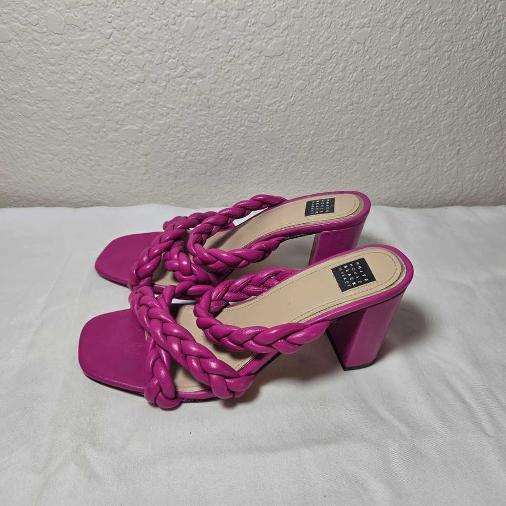 White House Black Market Adalynn Braided Slide Sandals Magenta Block Heel 7.5M
